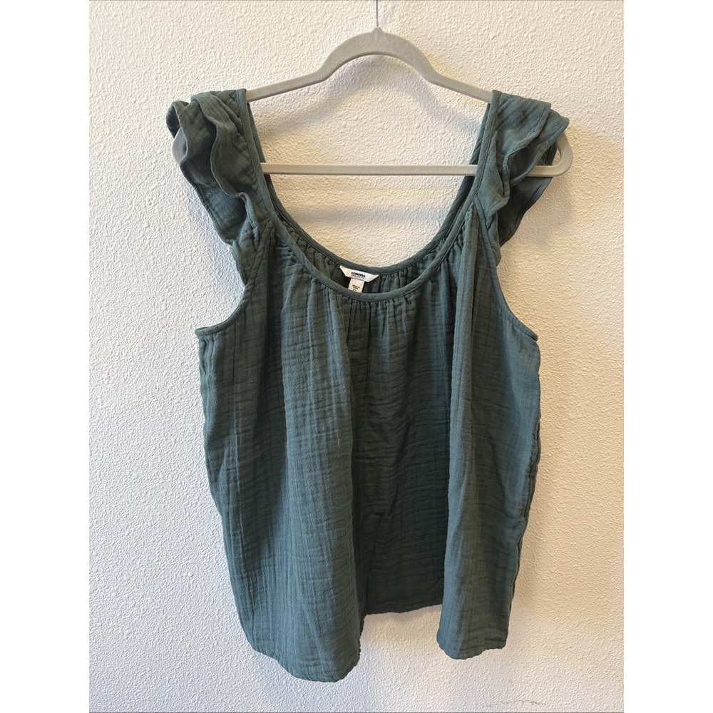 SONOMA NOSTALGIC GREEN TEXTURED RELAXED RUFFLED FLUTTER SLEEVE SCOOP TOP NWT XL